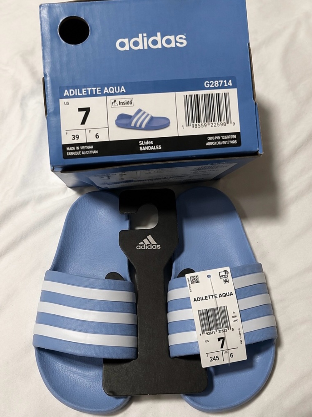 Adidas Adilette Aqua Slides Blue/White Women’s Size 7 NWT w/ Box - Picture 2 of 4